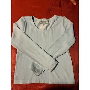 Green Goddess Top Womens M Ribbed Long Sleeve Scoop Neck Light Blue Stretch